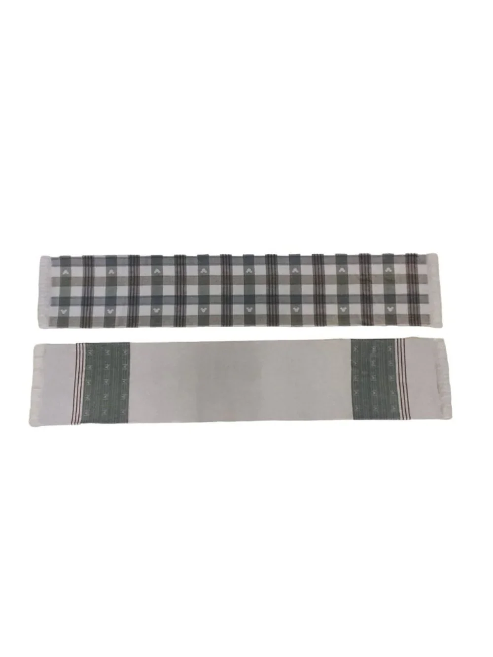 Disney Parks Reversible Table Runner Sage Off White Mickey Logo Fringed Edge 72